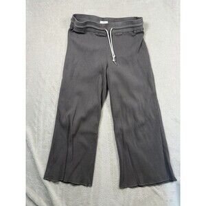 MATE the Label Gray Thermal Waffle Knit Wide Leg Lounge Pants Medium Drawstring